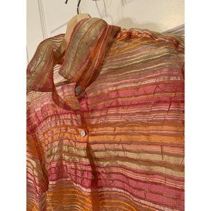 Valerie Stevens Separates Woman‎ Striped Sheer Jacket Top Women Sz XL Orange
